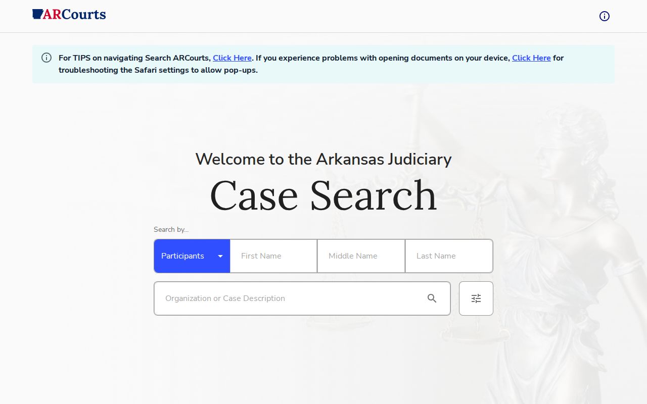Legacy Arkansas court case search fields available as a Bradley County fallback